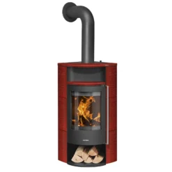 Kaminofen ORANIER Polar Neo Eck -Ecopots Verkäufe 5486 86 Polar Neo Eck StahlSchwarz Paprikarot Holzfach offen F nL 3 102243